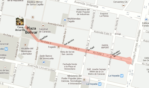 Mapa con la segunda estación celebrando los 200 años de la llegada de Bolívar a Caracas.