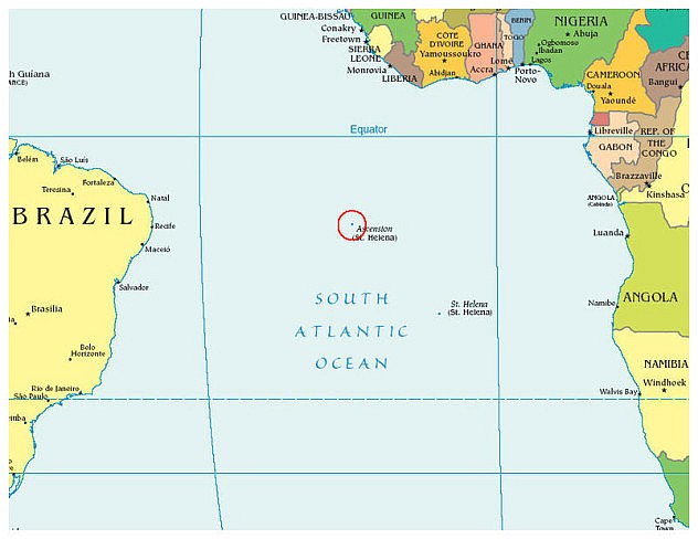 Ascensión está a mitad de camino entre África y Suramérica
