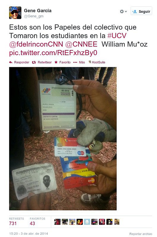 A William Muñoz le robaron su documentación y los opositores la publicaron en Twitter.