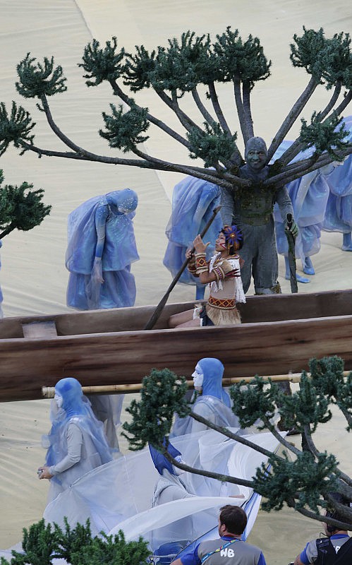 Performers take part in the 2014 World Cup opening ceremony in Sao Paulo