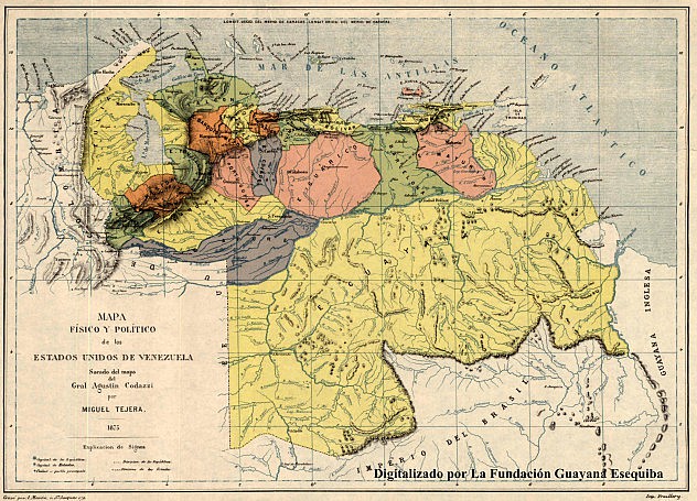 1875 - Miguel Tejera Mapa Fisico y Politico de los EE.UU de Venezuela