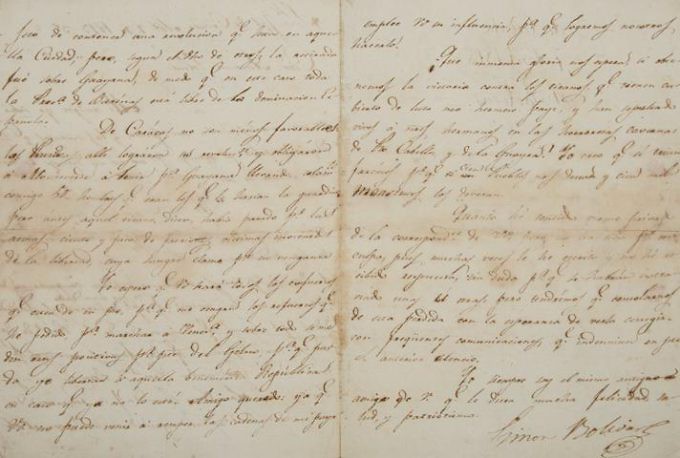 Carta firmada por Bolívar tras la victoria en Cúcuta. La subastan entre 7 mil y 10 mi dólares.