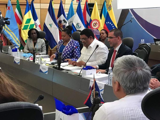 El canciller de la República Bolivariana de Venezuela, Jorge Arreaza expuso los resultados de la reunión llevada a cabo en la isla de Margarita