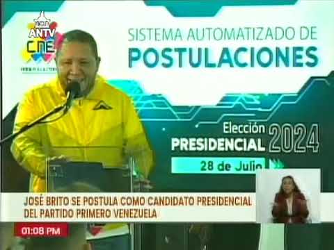 José Brito formaliza su inscripción ante el CNE como candidato presidencial