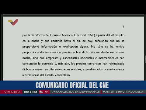 Comunicado del CNE en respuesta a Panel de Expertos de la ONU, 14 de agosto de 2024