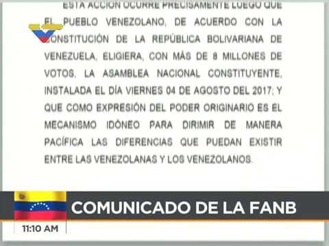 Comunicado de la FANB en torno a ataque en Fuerte Paramacay