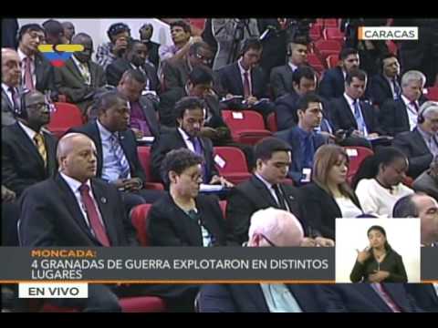 Canciller Samuel Moncada, Presidente TSJ y trabajadores muestran ataque del helicóptero Cicpc