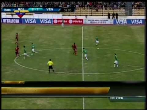 Primer gol del partido Venezuela-Bolivia por Juan Arango en el minuto 57