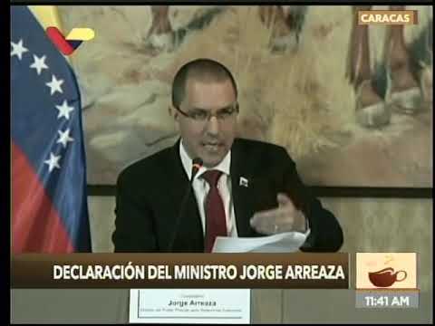 Canciller venezolano Jorge Arreaza, rueda de prensa este 9 enero 2020 sobre injerencia de EEUU