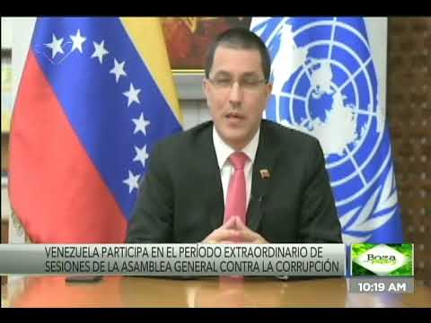 Canciller de Venezuela Jorge Arreaza en sesión de la Asamblea General ONU contra la corrupción