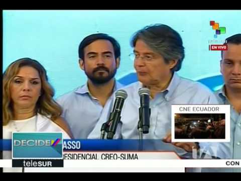 Banquero Guillermo Lasso se resiste a admitir derrota, habla de fraude y llama a protestar