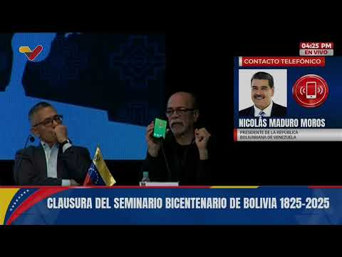 Maduro y Ernesto Villegas en la clausura del Seminario por Bicentenario de Bolivia