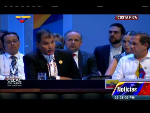 Rafael Correa, presidente de Ecuardor, en su intervención en Cumbre Celac 2015 en Costa Rica
