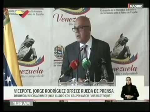Jorge Rodríguez en rueda de prensa desde Madrid sobre Guaidó, 3 diciembre 2019