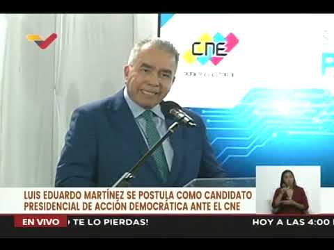 Luis Eduardo Martínez (Acción Democrática) se inscribe como candidato presidencial, 21 marzo 2024