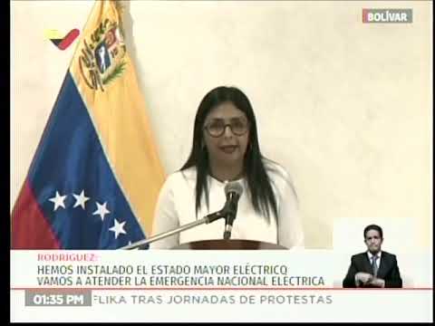 Delcy Rodríguez, rueda de prensa del Estado Mayor Eléctrico, 3 abril 2019