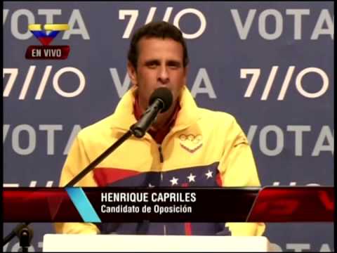 Henrique Capriles Radonski reconoce la victoria de Hugo Chávez este 7 de octubre de 2012