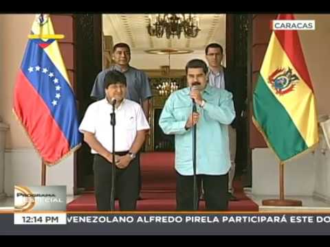 Nicolás Maduro recibe a Evo Morales en Miraflores y dan declaraciones a medios, 15 abril 2018