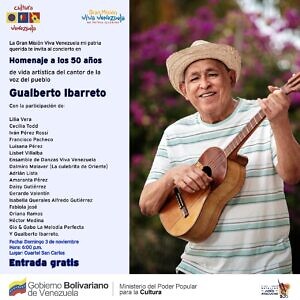 Celebran 50 años de vida artística de Gualberto Ibarreto en el Cuartel San Carlos