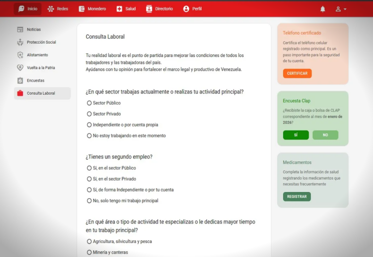 A través del Sistema Patria se inició consulta laboral