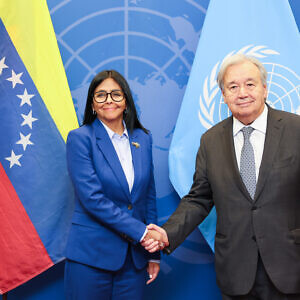 Delcy Rodríguez y el secretario general de la ONU se reunieron este lunes