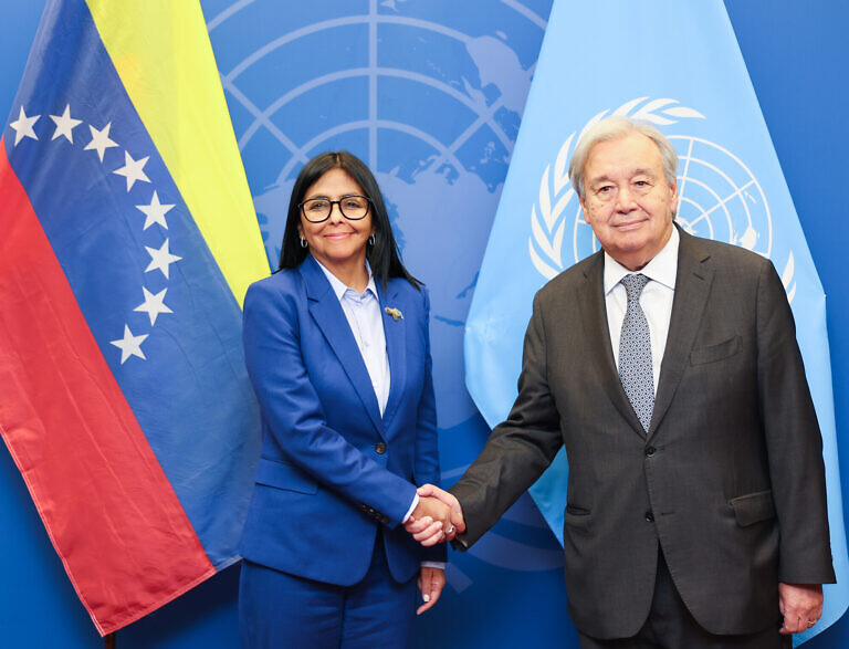 Delcy Rodríguez y el secretario general de la ONU se reunieron este lunes